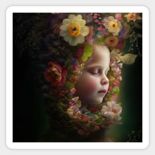 Young Girl Wearing a Garland of Flowers Sticker